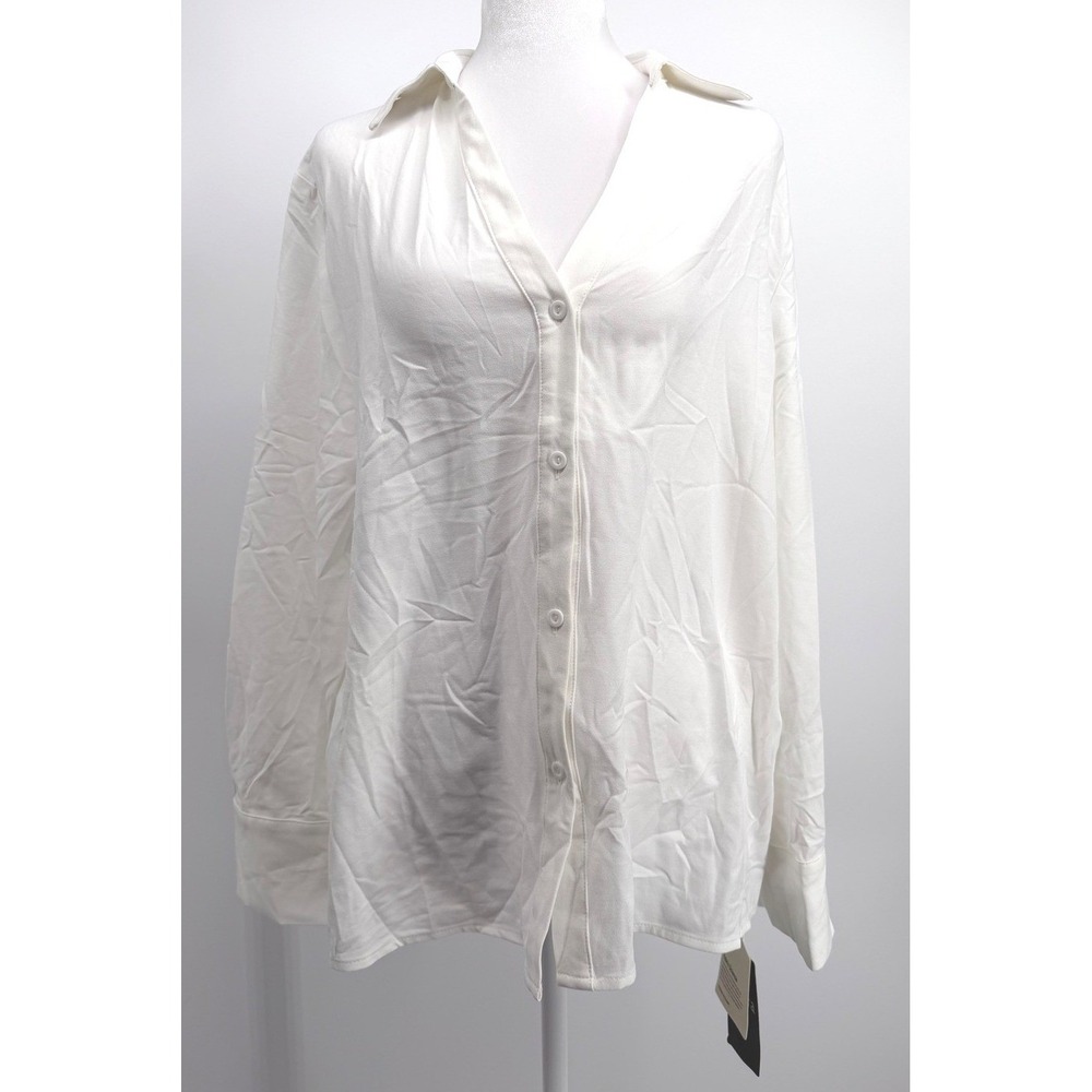 Adorable Halara Women's White Long Sleeve Button Down Shirt, Large, NWT!